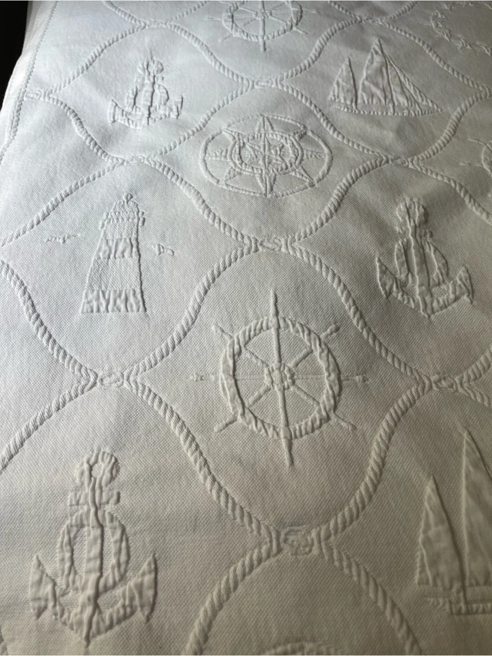 Vintage Ralph King Lauren White Nautical 80s- 90s Cotton Matelasse’ Coverlet